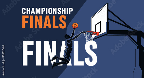 Basketball Championship Finals Illustration Featuring a Player Dunking the Ball, Artistic