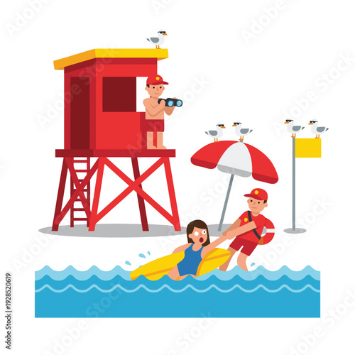 Lifeguard Rescues Swimmer from Water.