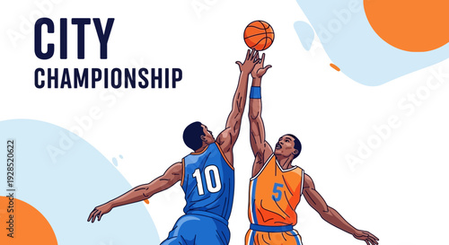 Basketball Game Illustration: Players Competing During The City Championship, Ready To Score