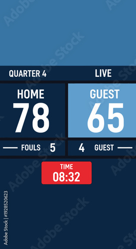 Basketball Game Scoreboard Displaying Live Scores, Time Remaining, And Fouls Information Clearly
