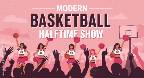Basketball Halftime Extravaganza with Cheering Cheerleaders and Energetic Crowd