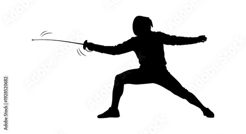 Silhouette of a fencer in action holding a foil during a bout