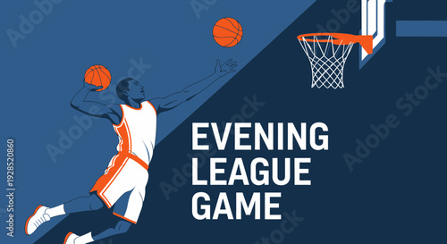Basketball Player in Action During The Evening League Game Illustration