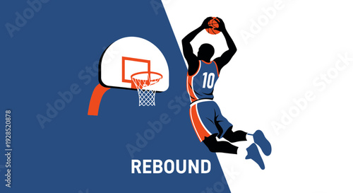 Basketball Player in Action: Slam Dunk Silhouette in Dynamic Vector Graphic Design