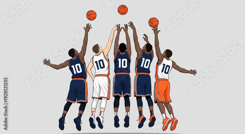 Basketball Players Jumping To Catch The Ball With Digitally Illustrated Style