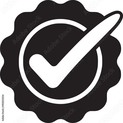 Elegant black and white checkmark badge for verified approval and quality assurance in modern design