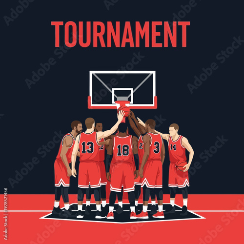 Basketball Tournament Illustration Depicting Teamwork, Strategy, and Competitive Spirit in a Game