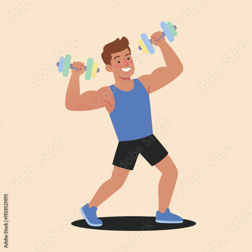 Man exercising with dumbbells.