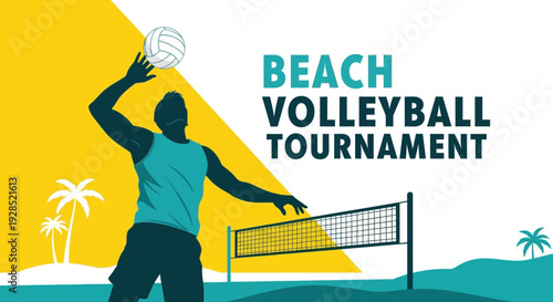Beach Volleyball Tournament Illustration Showcasing Dynamic Action on the Sandy Court