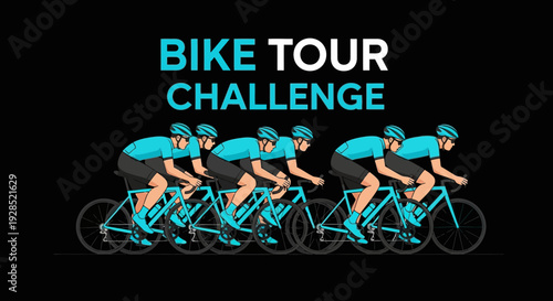 Bike Tour Challenge Graphic Featuring Cyclists Competing In A Cycling Race.