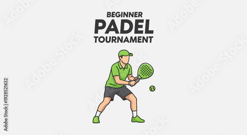 Beginner Padel Tournament: Dynamic Illustration of Player Ready to Return the Ball