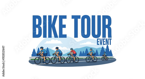 Bike Tour Event Illustration Featuring Cyclists Riding Bicycles Towards Adventure and Exploration