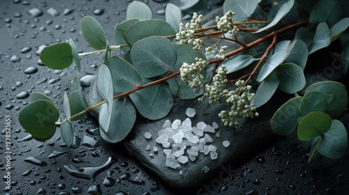 Eucalyptus Leaves with Salt Crystals Flatlay