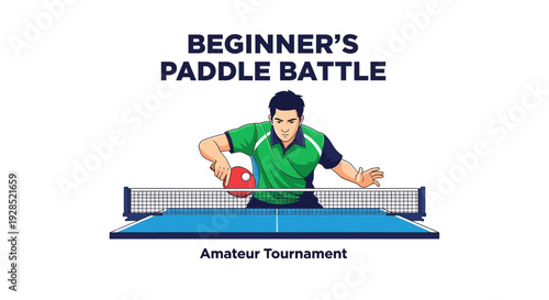 Beginner's Paddle Battle: An Energetic Illustration of a Table Tennis Match