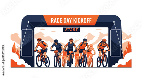 Bicycle Race Day Kickoff: Athletes Eager To Begin An Outdoor Competitive Sport Event