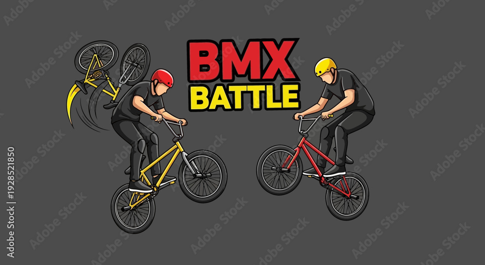 Naklejka premium BMX Battle: A High-Flying Display of Stunts and Bicycle Acrobatics in Competition