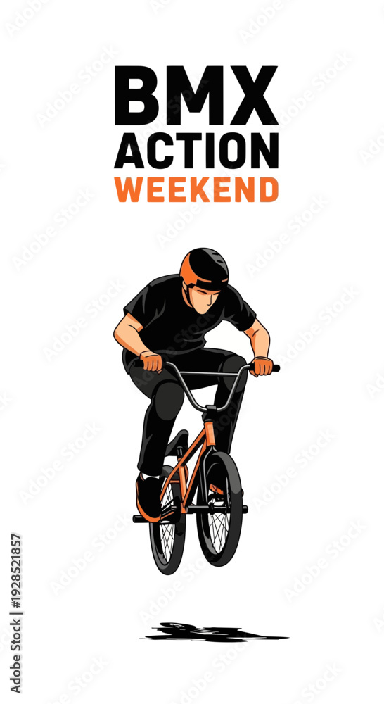 Fototapeta premium BMX Action Weekend: Dynamic Illustration Of Rider Performing Stunt With Vivid Colors And Bold