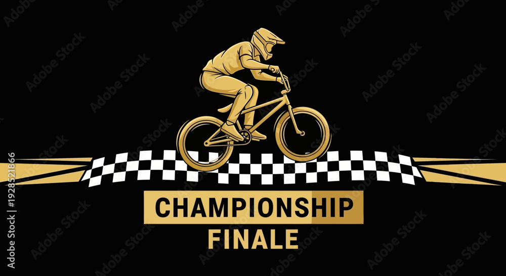 Fototapeta premium BMX Championship Finale Depicted In Gold Against a Bold Black Background