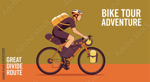 Bike Touring Adventure Depicted Through Vibrant Vector Illustration and Vivid Color Scheme