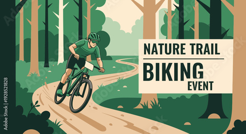 Biking Adventure On Nature Trail: A Thrilling Outdoor Event Illustration