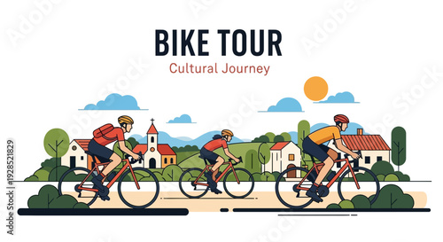 Bike Touring Adventure Depicting Cultural Journey and Landscapes in Illustration Form