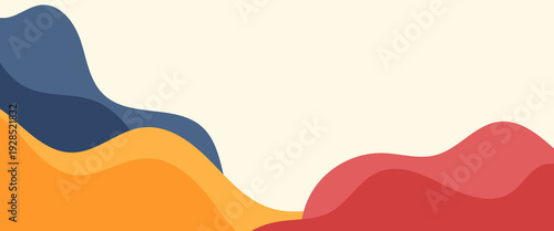 vibrant organic paper cut wave background featuring layered shapes in navy, orange, and red. abstract colorful wave shapes banner background. eps 10