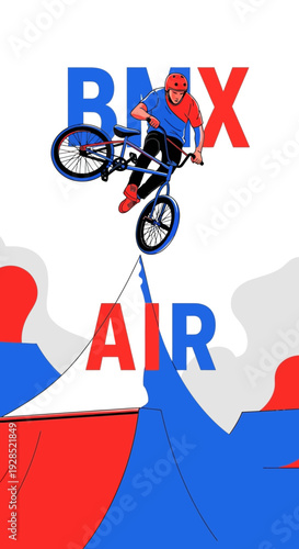 BMX Air Extreme Stunt Performer Displaying Aerial Maneuver, Bold Design, Isolated Backdrop