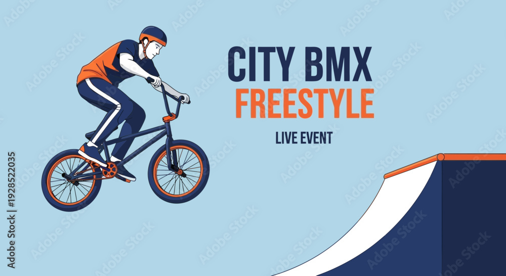Naklejka premium BMX Freestyle Event In The City Showcasing a Stunt Rider Performing a Jump Over Ramp