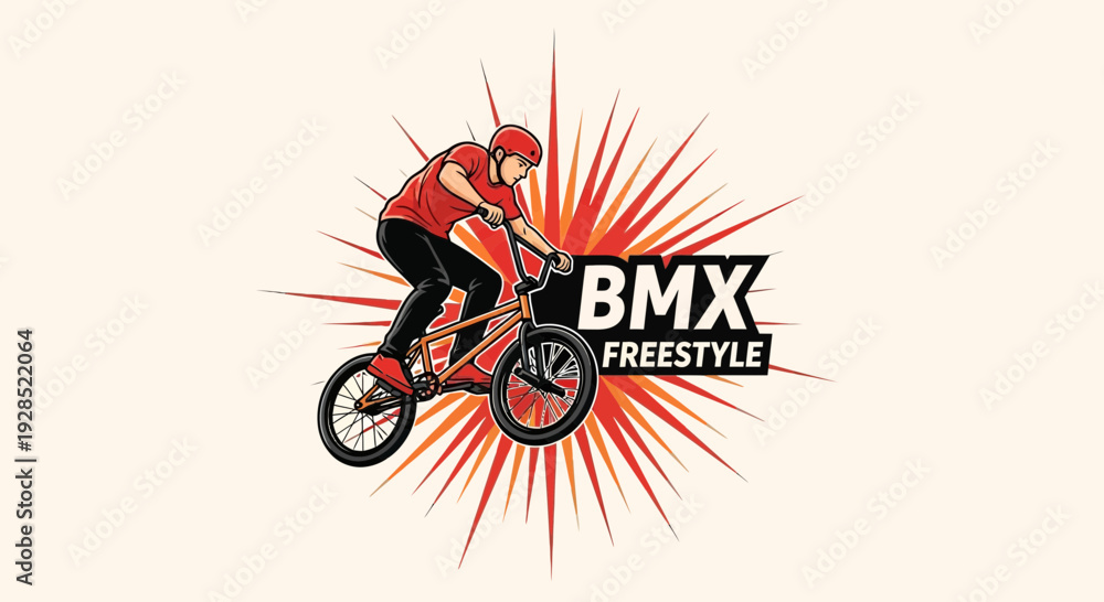 Naklejka premium BMX Freestyle Rider Performing A Trick With A Burst, Isolated Illustration Design