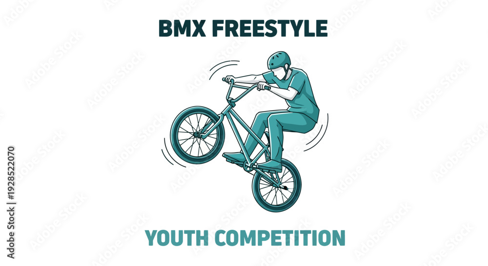 Naklejka premium BMX Freestyle Rider Performing A Wheelie During Youth Competition Event