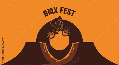 BMX Fest Event Graphic Depicting Rider Performing a Stunt in a Vibrant Orange Palette