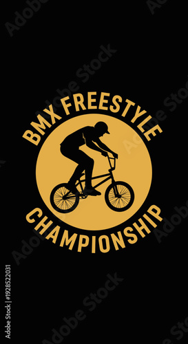 BMX Freestyle Championship Silhouette: Gold Circle Emblem and Black Backdrop Design