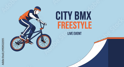 BMX Freestyle Event In The City Showcasing a Stunt Rider Performing a Jump Over Ramp