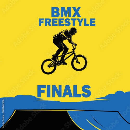 BMX Freestyle Finals: Energetic Silhouette of Athlete Performing a Dynamic Trick