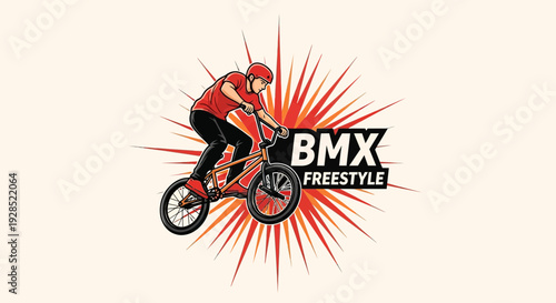 BMX Freestyle Rider Performing A Trick With A Burst, Isolated Illustration Design