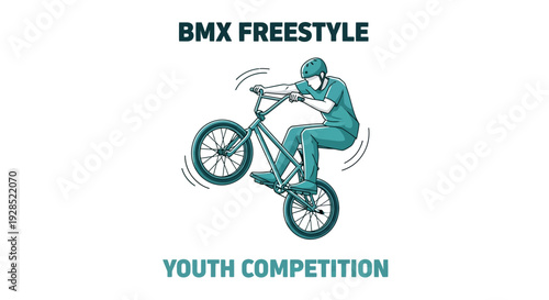 BMX Freestyle Rider Performing A Wheelie During Youth Competition Event