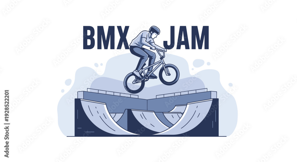 Fototapeta premium BMX Rider Performing Jump Over Ramp Illustration in a Stylish Minimalist Vector Art
