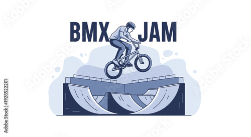 BMX Rider Performing Jump Over Ramp Illustration in a Stylish Minimalist Vector Art