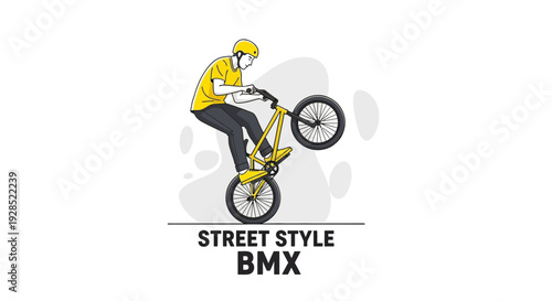 BMX Rider Performing A Wheelie Stunt In Stylish Street Style Illustration