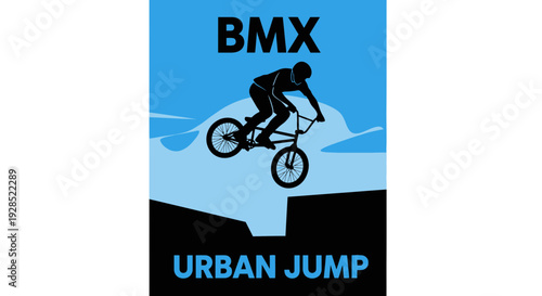 BMX Rider Performing Urban Jump Silhouette Against Blue Backdrop For Extreme Sports