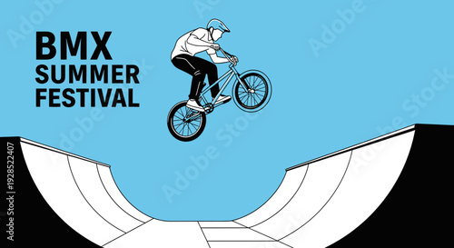 BMX Summer Festival Illustration Featuring a Cyclist Performing an Aerial Stunt