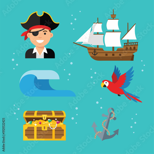 Pirate Treasure Chest Adventure Icons.