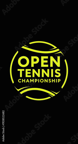 Bold Yellow Open Tennis Championship Logo Design Against a Deep Black Background