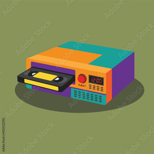 Retro VCR Player with Cassette.