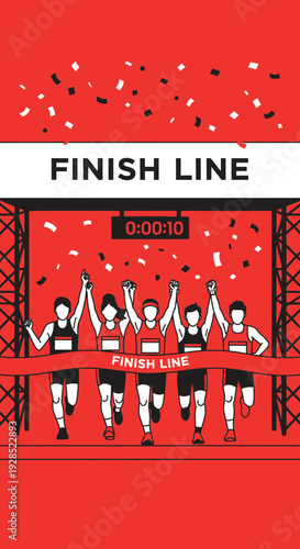 Celebrating Victory: Athletic Individuals Crossing the Finish Line with Jubilant Excitement