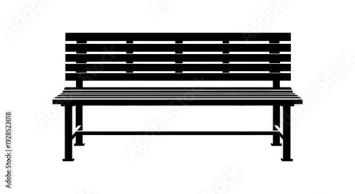 Simple black and white illustration of a classic wooden park bench