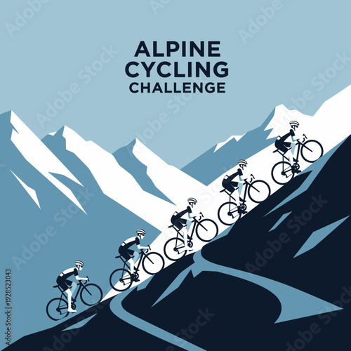 Challenging Alpine Cycling: Endurance and Triumph on Mountain Biking Trails Depicted in a Graphic