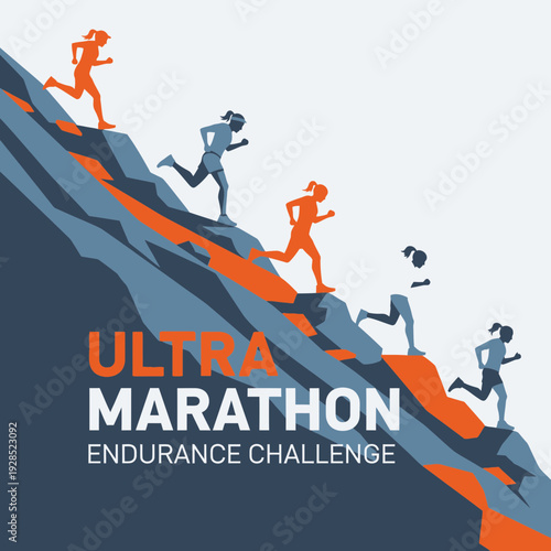Challenging Ultra Marathon Endurance Run Depicting Athletes Ascending a Rugged Terrain