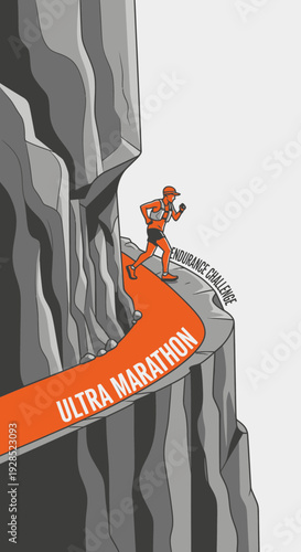 Challenging Ultra Marathon Runner Navigating Cliffside Path Depicting Endurance And Determination