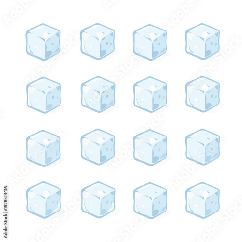 Set of sixteen ice cubes arranged in a grid.